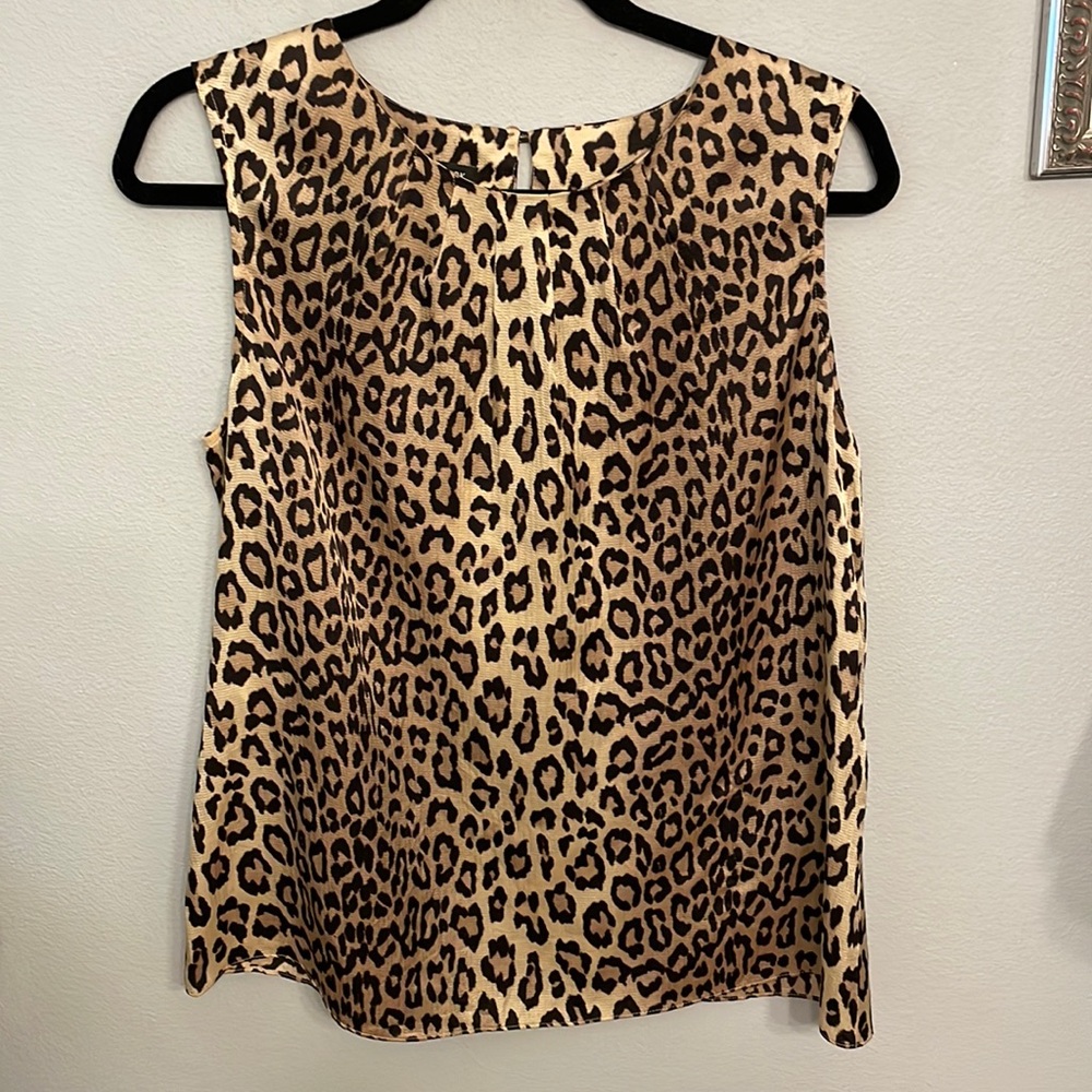Jones New York Leopard Print Silk Blend Sleeveless Blouse Sz 12